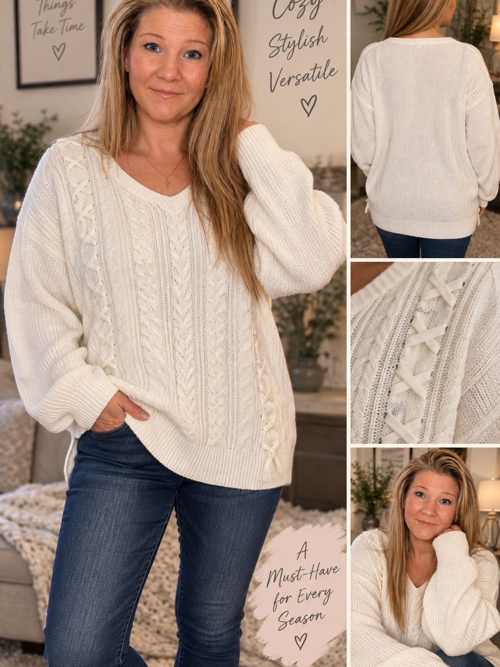Cable Knit Sweater in Cream Like New